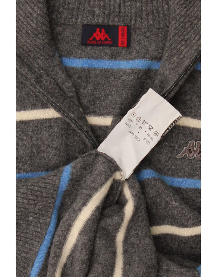 Kappa Cardigan Homme Pull 2XL Gris Rayé Laine