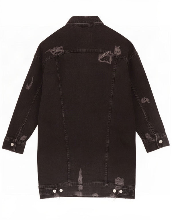 Zara Womens Trafaluc Distressed Denim Coat UK 10 Petit coton noir