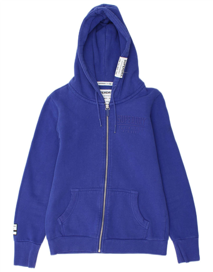 Superdry Pull à capuche zippé graphique pour femme UK 12 Bleu moyen Coton