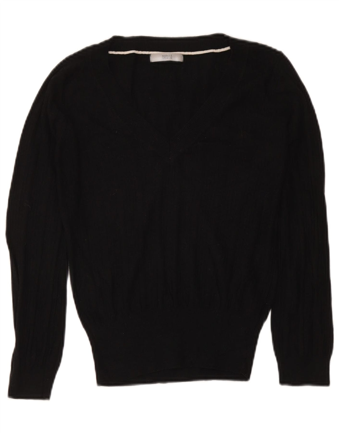 Marks & Spencer Pull court à col en V pour femme UK 12 Noir moyen
