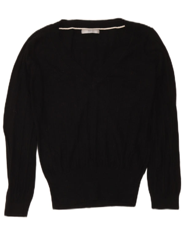 Marks & Spencer Pull court à col en V pour femme UK 12 Noir moyen