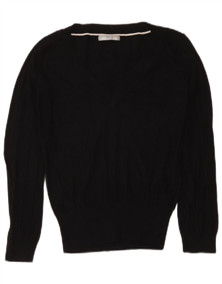 Marks & Spencer Pull court à col en V pour femme UK 12 Noir moyen