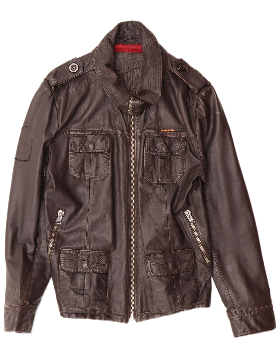Superdry Veste en cuir militaire pour homme UK 40 Grand cuir marron