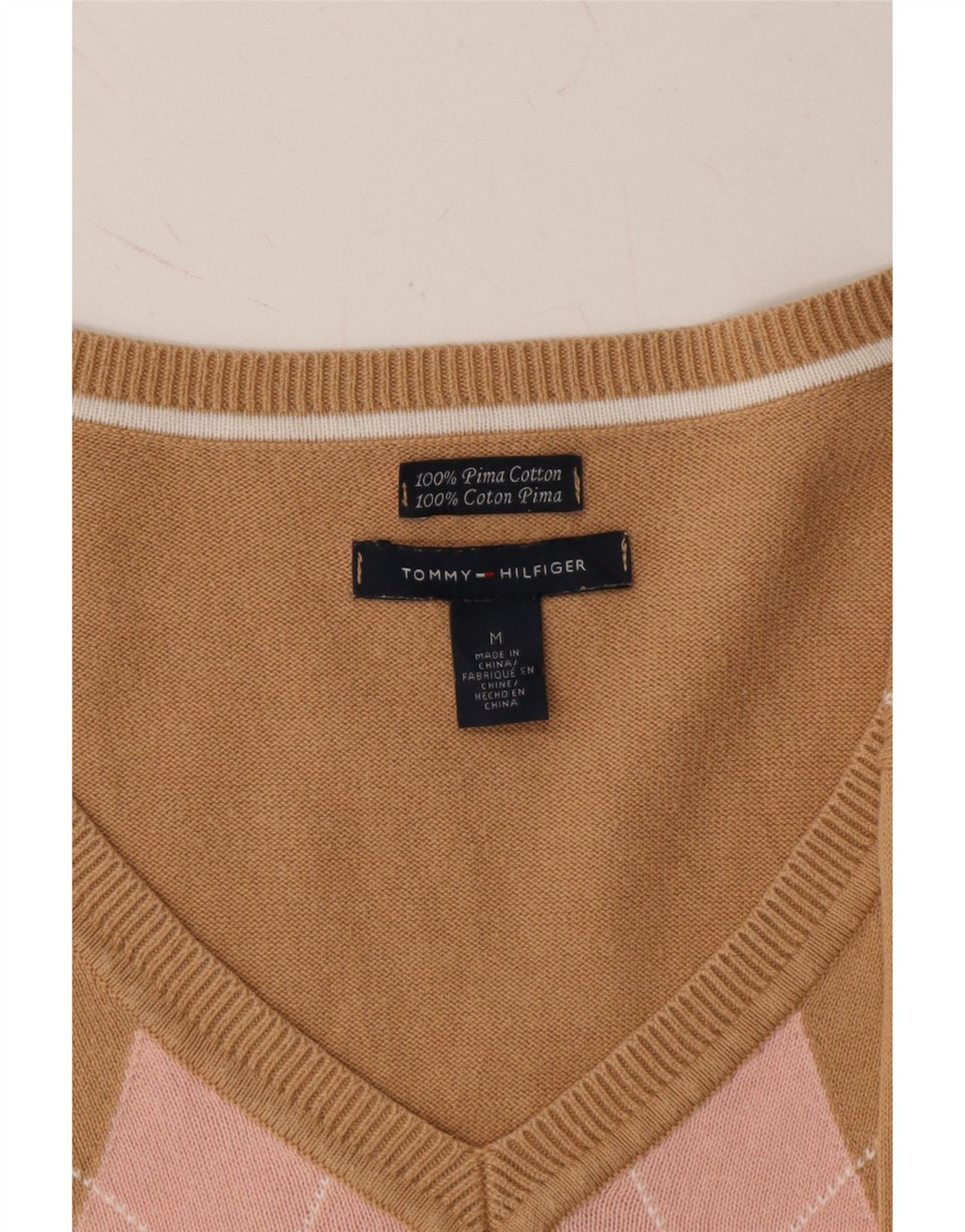 TOMMY HILFIGER Womens V-Neck Jumper Sweater UK 12 Medium Brown Vintage Tommy Hilfiger and Second-Hand Tommy Hilfiger from Messina Hembry 