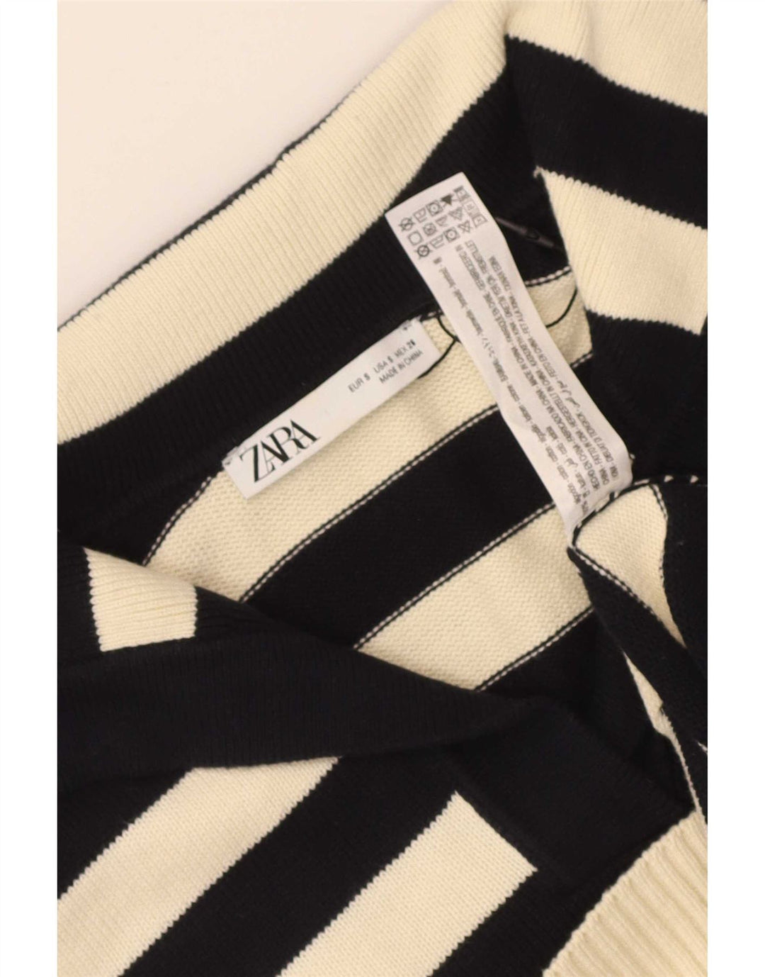 Zara Pull surdimensionné à col roulé pour femme UK 10 Petit rayé noir