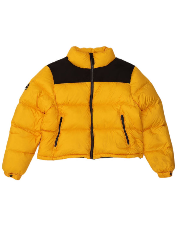 Superdry Womens Crop Padded Jacket UK 16 Large Yellow Colourblock Nylon