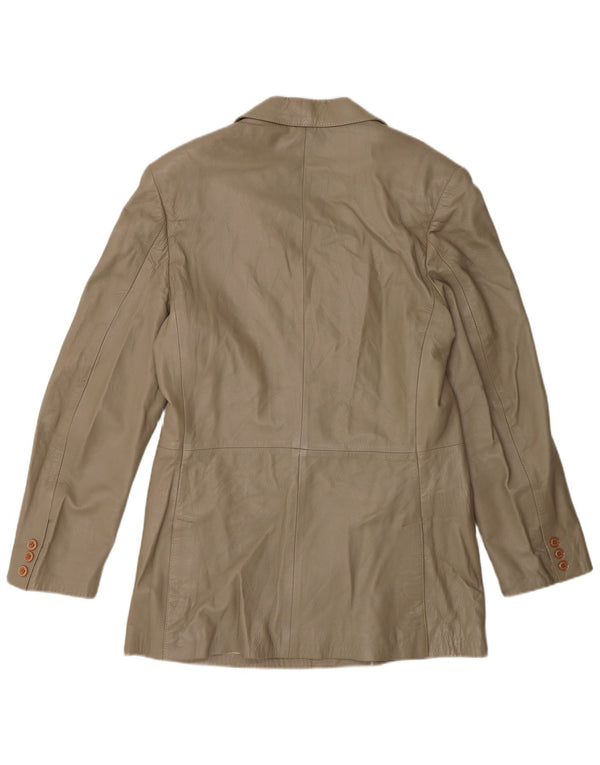 Veste Blazer En Cuir Double Boutonnage Femme Vintage IT 52 2XL Gris