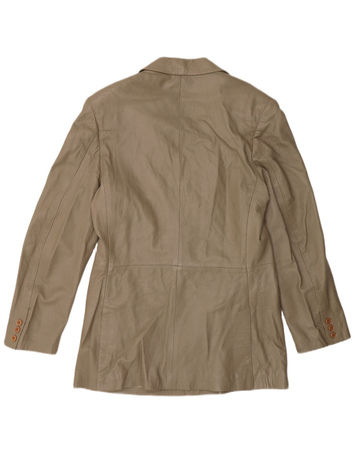 Veste Blazer En Cuir Double Boutonnage Femme Vintage IT 52 2XL Gris