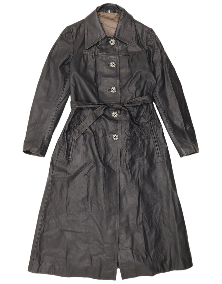 Vintage Womens Leather Coat IT 42 Medium Black