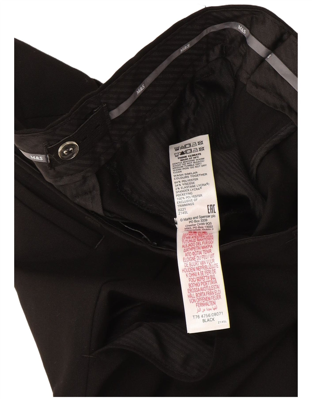 Marks & Spencer Pantalon de Costume Slim Garçon 12-13 ans W32 L27 Noir Polyester