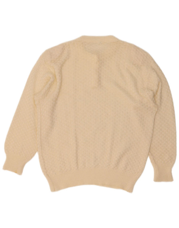 vintage Femmes Bouton Cou Jumper Pull UK 16 Grand Blanc Cassé