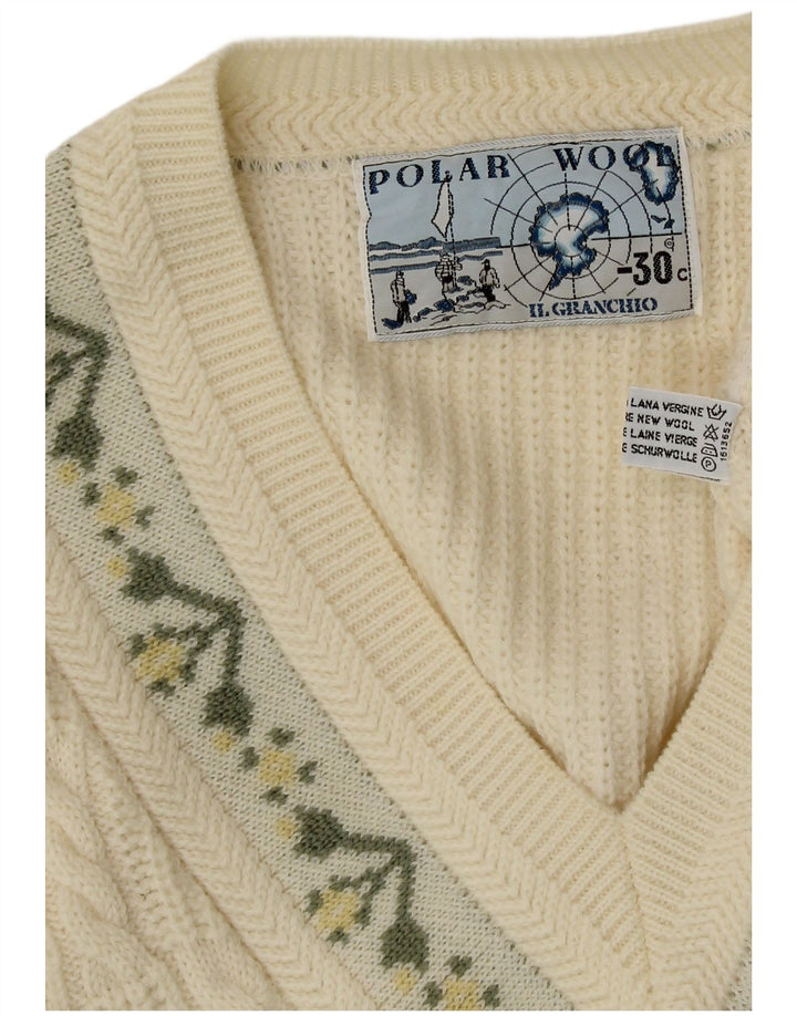 Il Granchio Pull Col V Homme XL Blanc Cassé Floral Laine Vierge