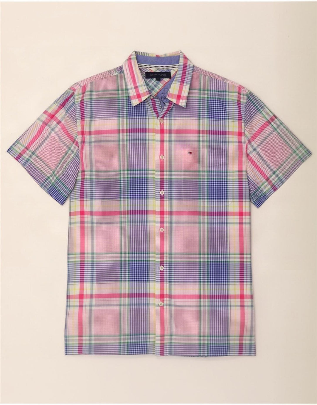 Tommy Hilfiger Chemise à manches courtes pour homme en coton à carreaux multicolores