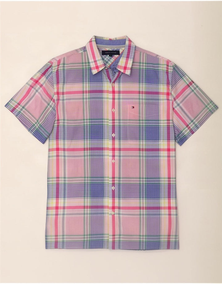 Tommy Hilfiger Chemise à manches courtes pour homme en coton à carreaux multicolores