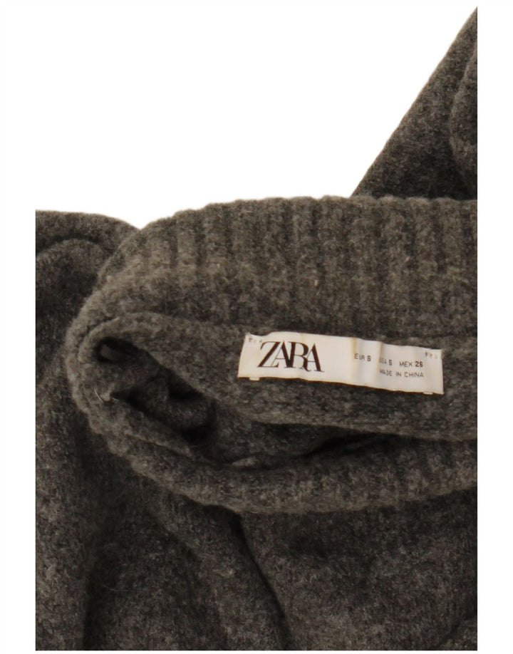 Zara Pull court surdimensionné à col roulé pour femme UK 10 Petit Gris