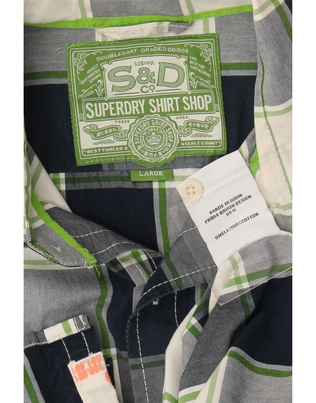 Superdry Chemise à manches courtes pour hommes en coton à carreaux bleu marine grand