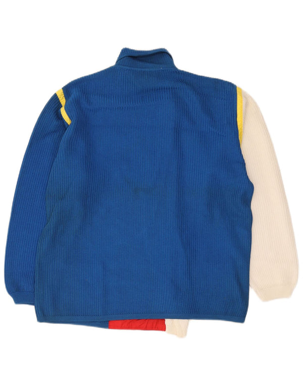 vintage Mens Cardigan Pull Grand Bleu Colorblock Coton