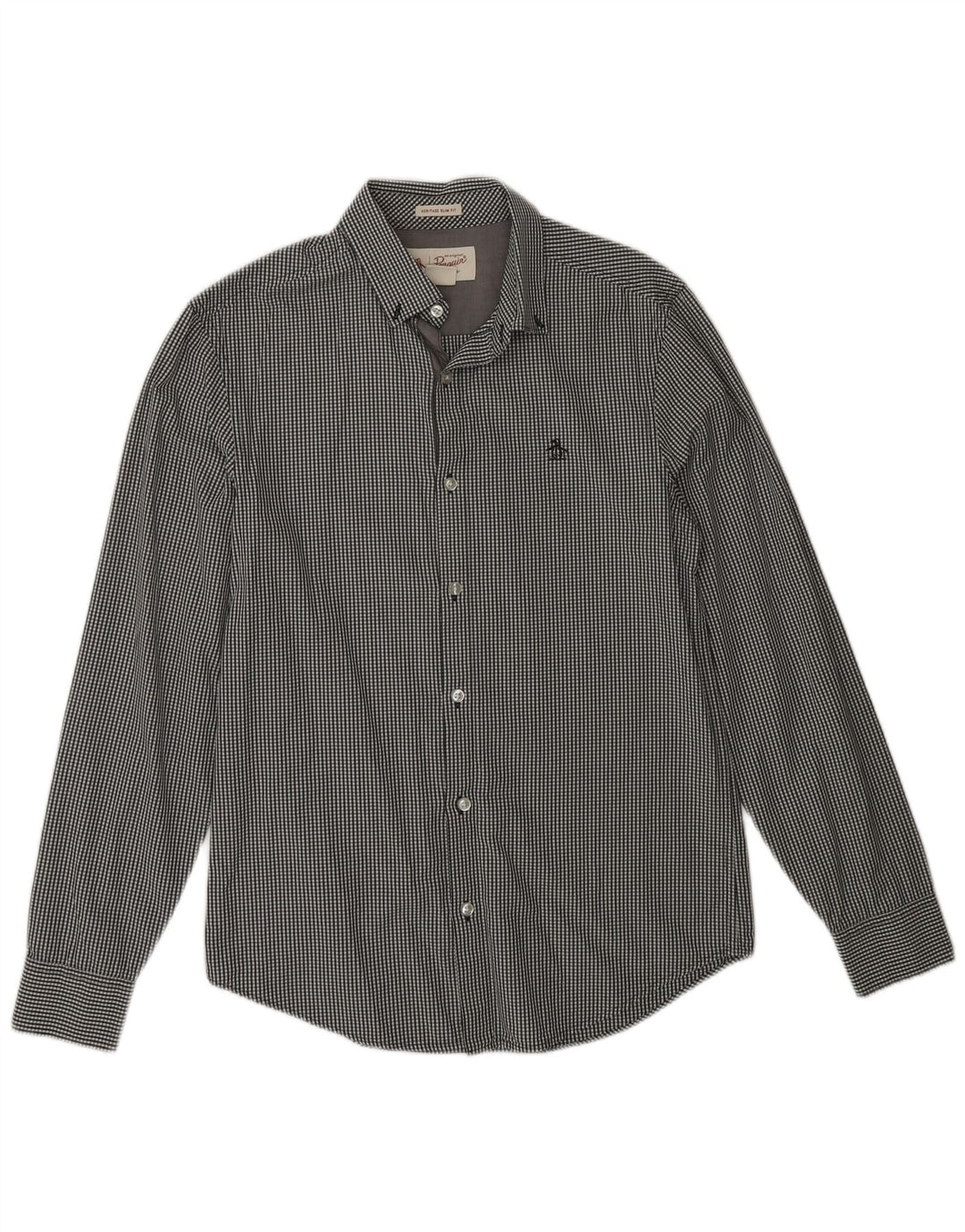 PENGUIN Mens Heritage Slim Fit Shirt Small Black Gingham