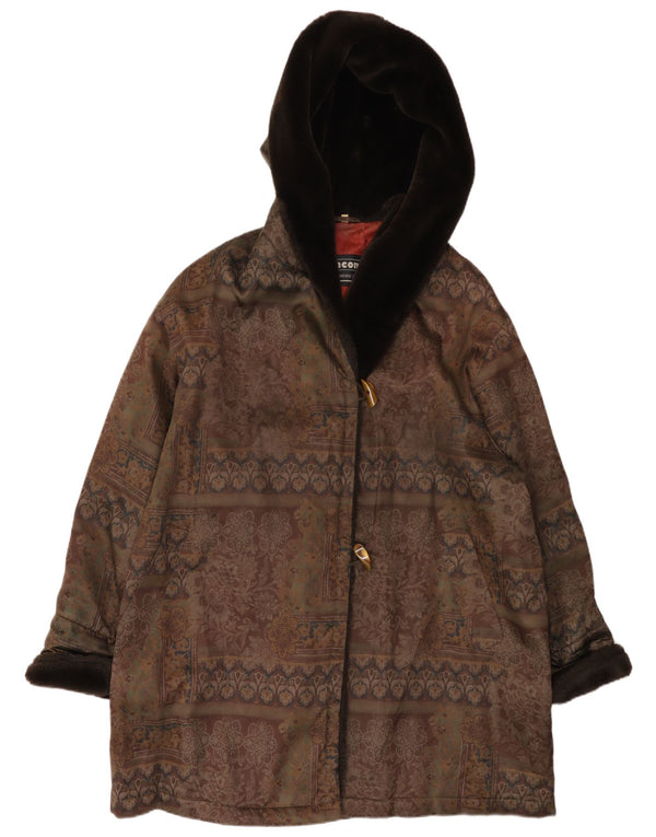 Incom Duffle-coat surdimensionné à capuche pour femme EU 46 XL Marron Floral