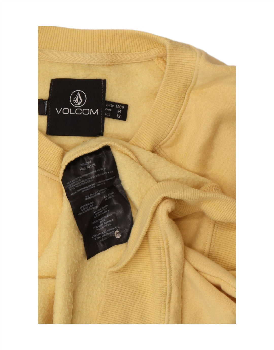 VOLCOM Sweat-Shirt Graphique Femme UK 14 Coton Jaune Moyen