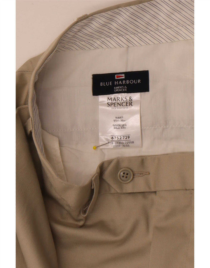 Marks & Spencer Pantalon de costume droit Blue Harbour pour homme W36 L33 Beige