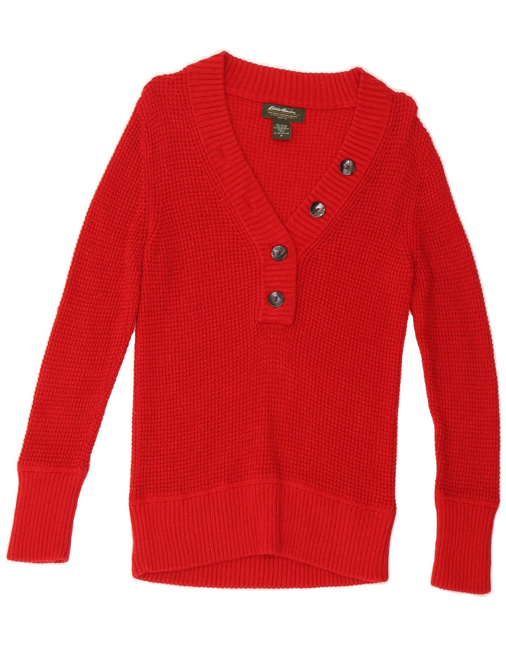 EDDIE BAUER Womens V-Neck Jumper Sweater UK 12 Medium Red Cotton Vintage Eddie Bauer and Second-Hand Eddie Bauer from Messina Hembry 