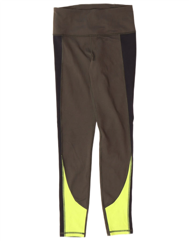UNDER ARMOUR Leggings Femme UK 10 Petit Kaki Colorblock Polyester
