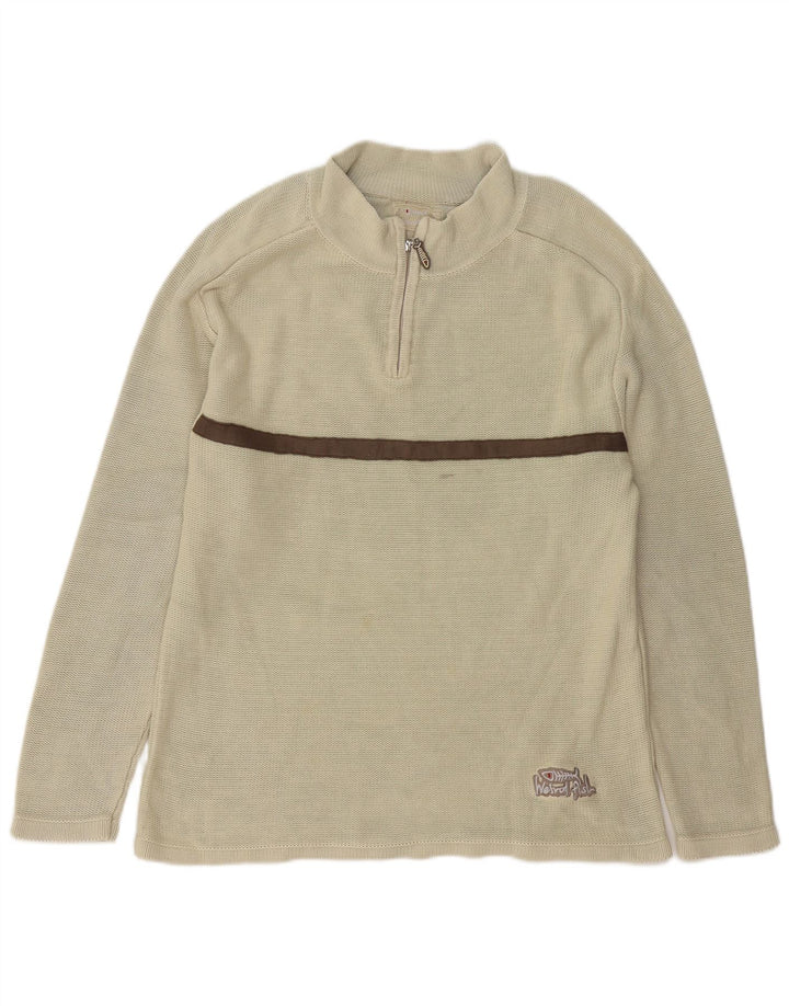 Weird Fish Pull col zippé pour homme en coton rayé beige moyen
