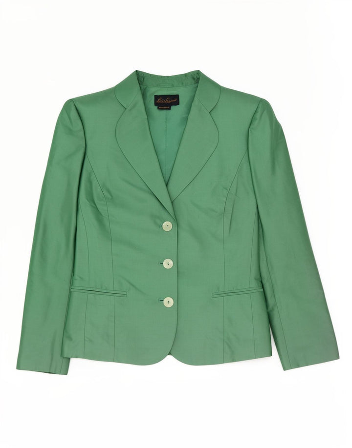 Luisa Spagnoli Veste Blazer 3 Boutons Femme UK 14 Soie Vert Moyen