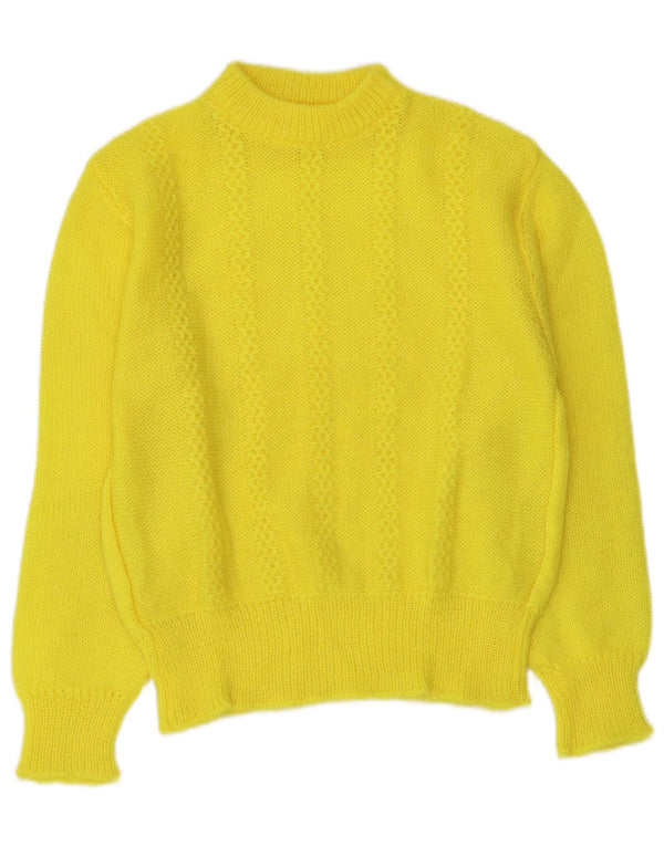vintage Womens Crop Crew Neck Jumper Pull UK 12 Jaune Moyen