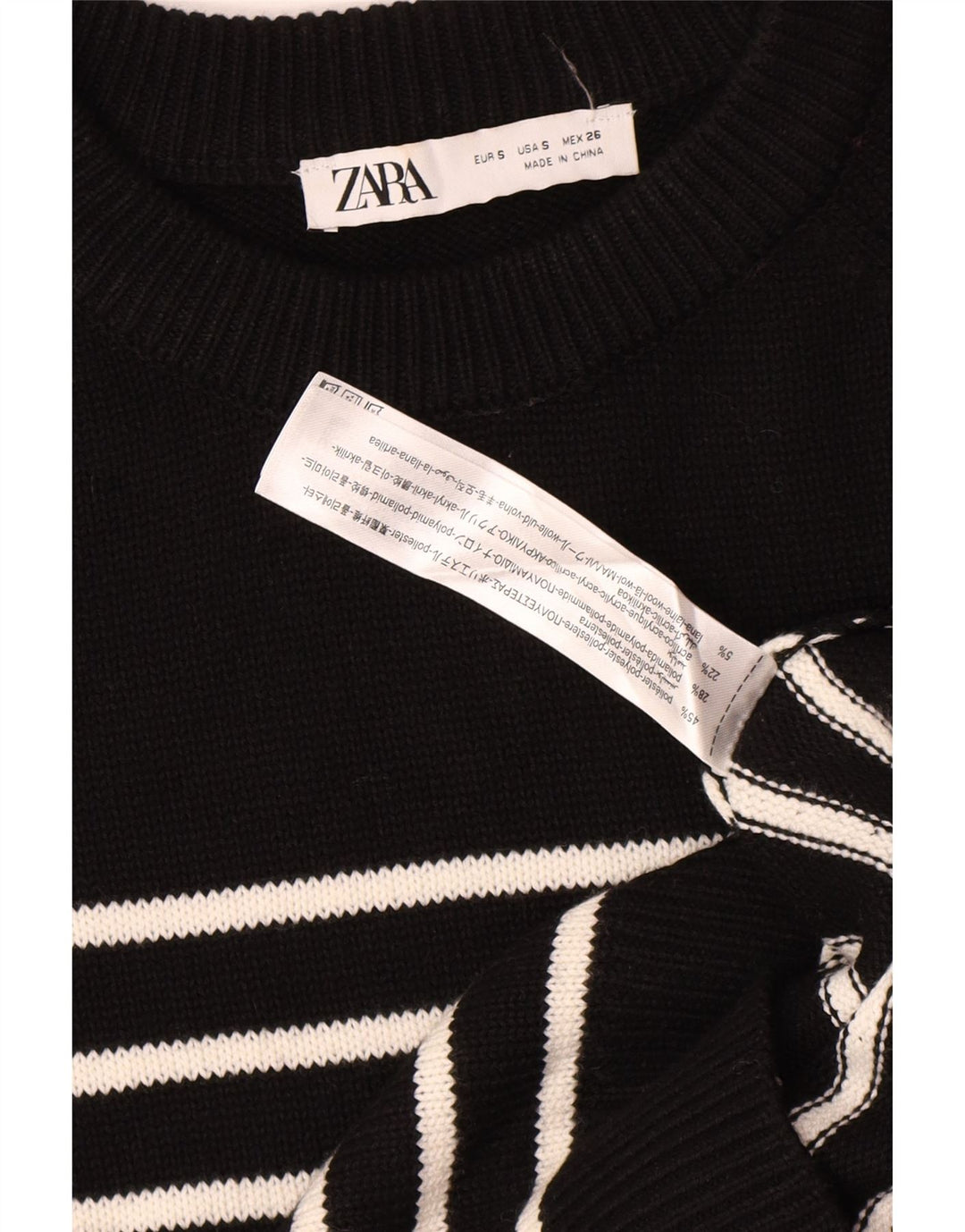 Zara Femme Robe Pull UK 10 Petit Polyester Rayé Noir