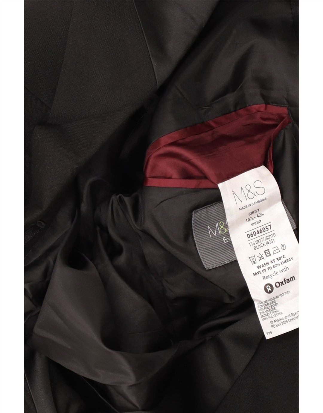 Marks & Spencer Veste blazer courte à 2 boutons pour homme UK 42 XL Noir Polyester