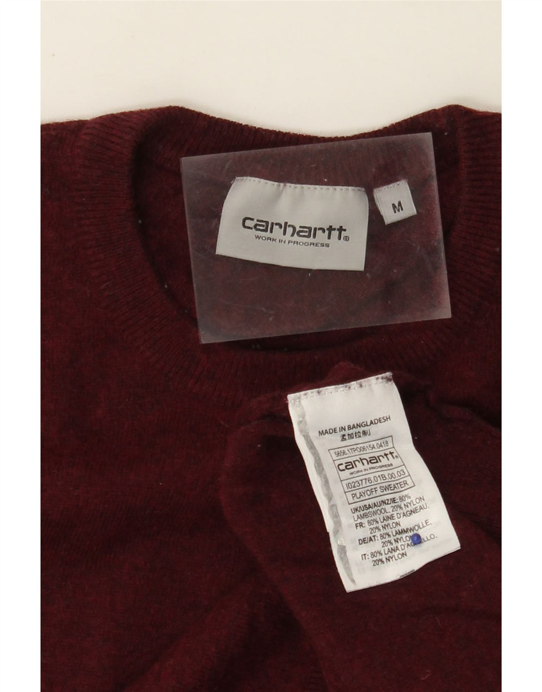 CARHARTT Pull à col rond pour homme en laine d'agneau bordeaux moyen