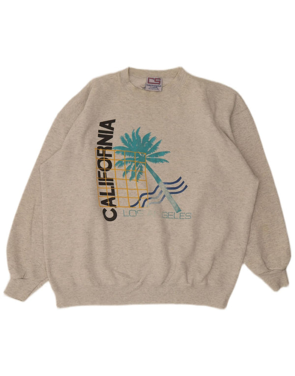vintage Mens Graphic Sweatshirt Jumper XL Gris Coton
