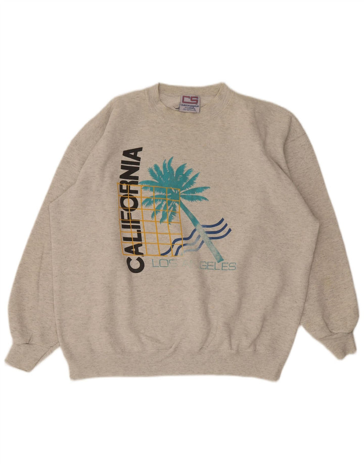 vintage Mens Graphic Sweatshirt Jumper XL Gris Coton