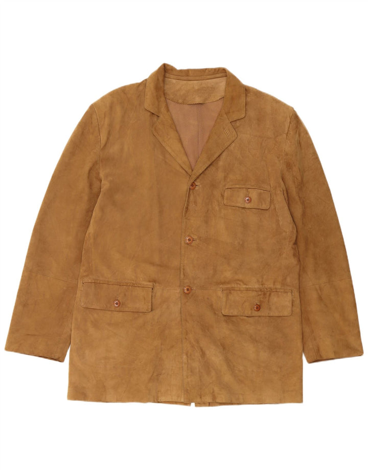 VINTAGE Veste blazer en daim à 3 boutons pour homme UK 40 Grand cuir beige