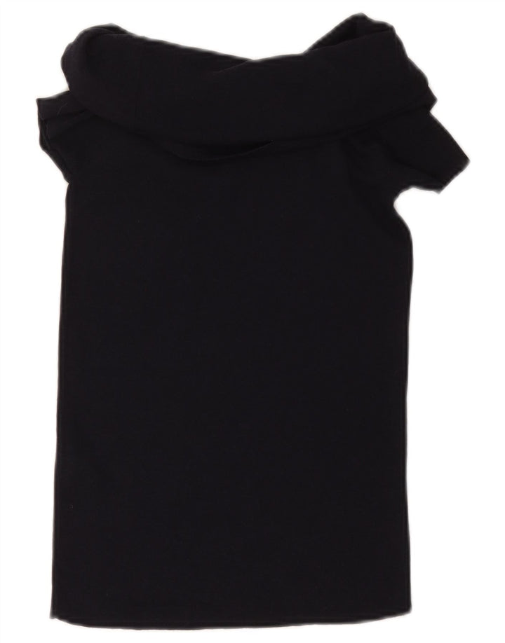 ZARA Femme Crop Blouse Top UK 12 Medium Noir Viscose