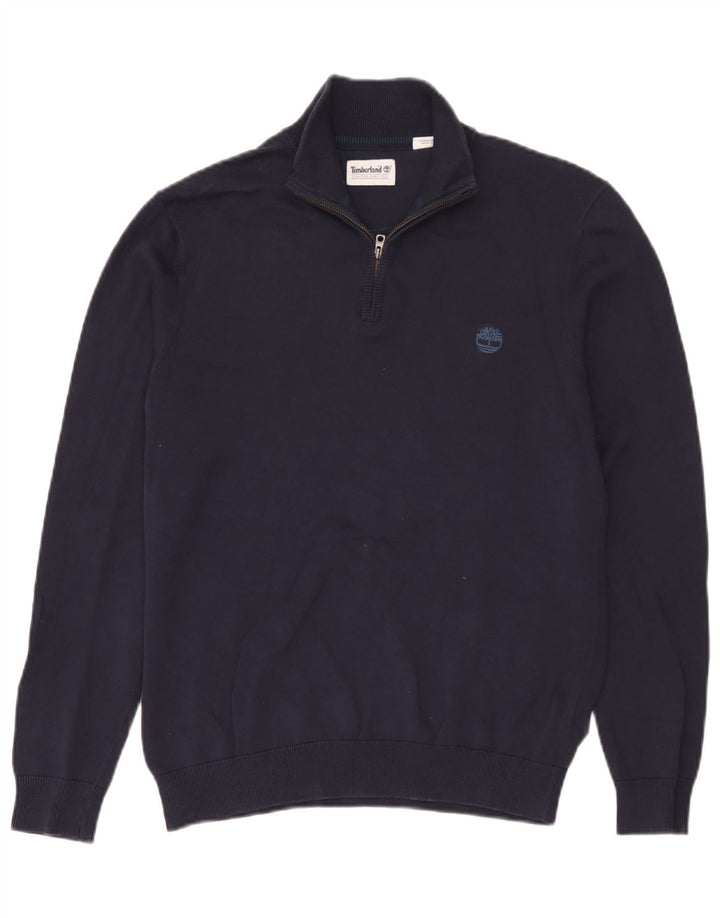 Timberland Pull à col zippé pour homme Petit coton bleu marine