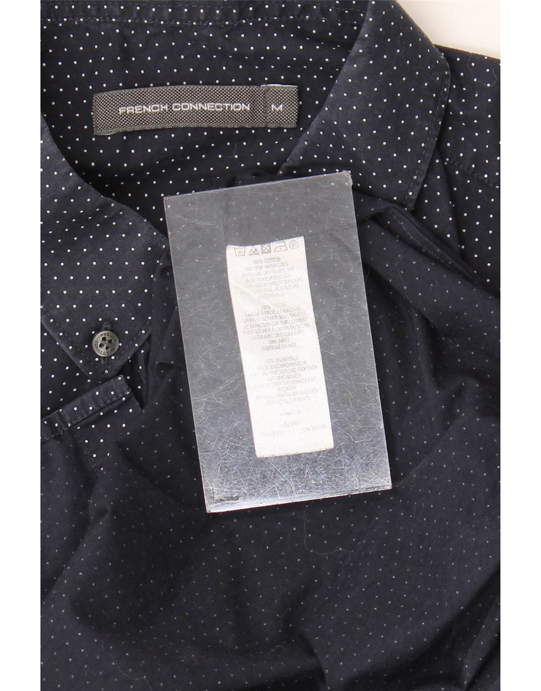 French Connection Chemise à Manches Courtes Homme Bleu Marine à Pois Coton