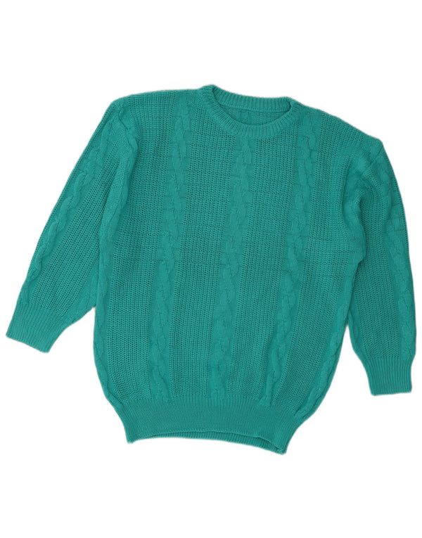 vintage Womens Crew Neck Jumper Pull UK 16 Grand Turquoise