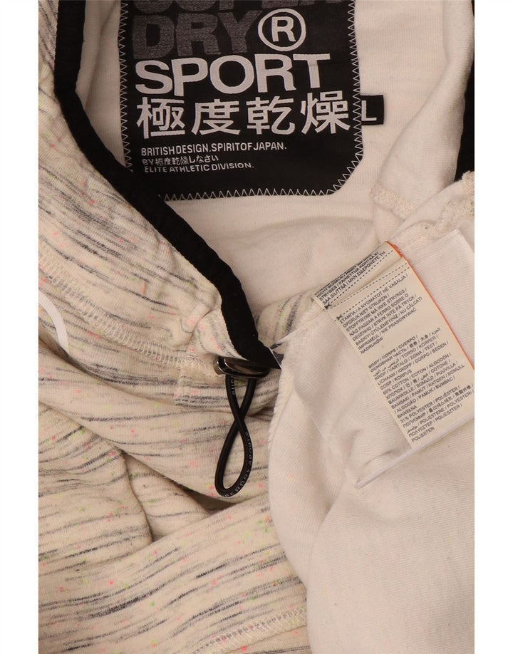 SUPERDRY Pull à capuche pour femme UK 16 Large en coton moucheté blanc cassé