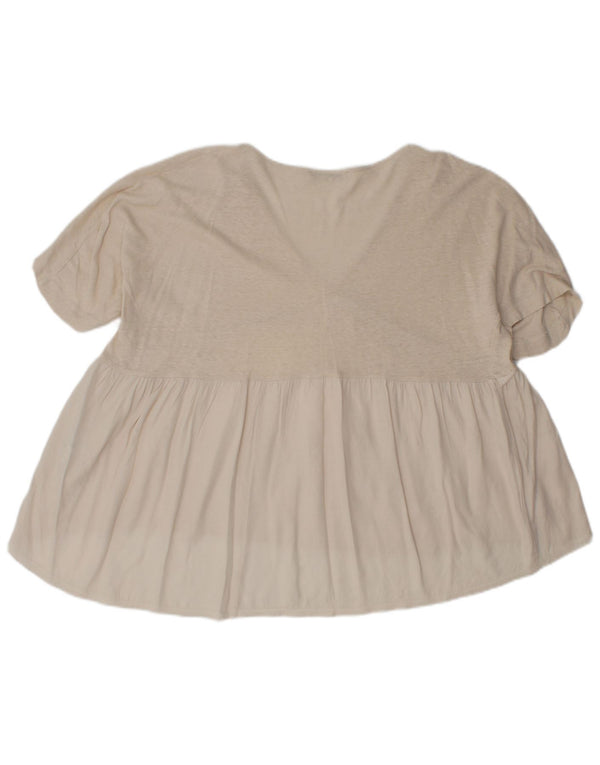 Zara Womens Loose Fit Blouse Top UK 14 Coton Beige Moyen