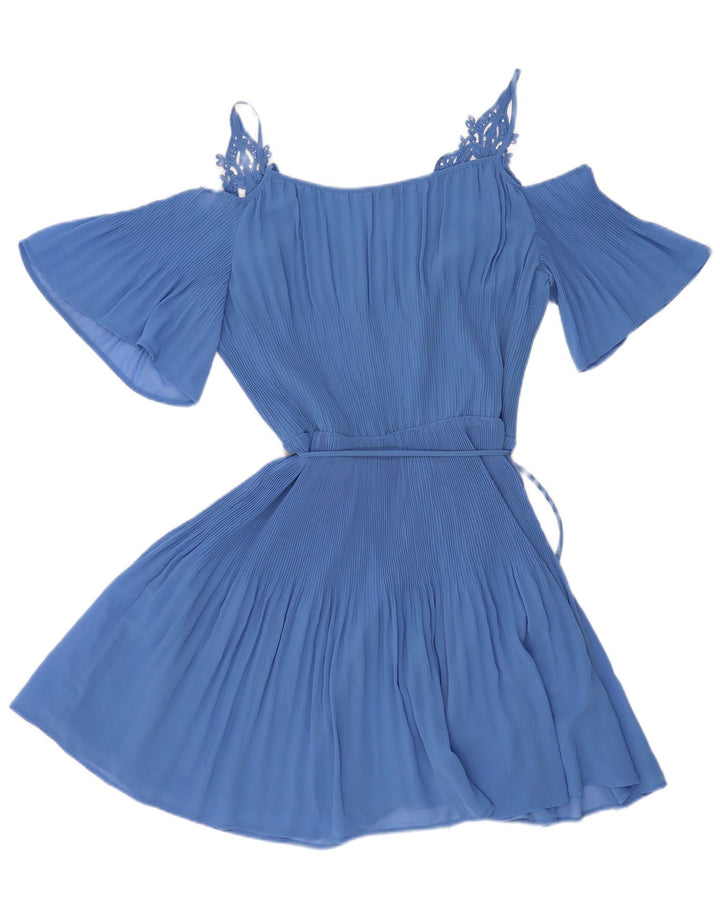 Oasis Robe à épaules dénudées pour femme UK 44 Bleu moyen Polyester