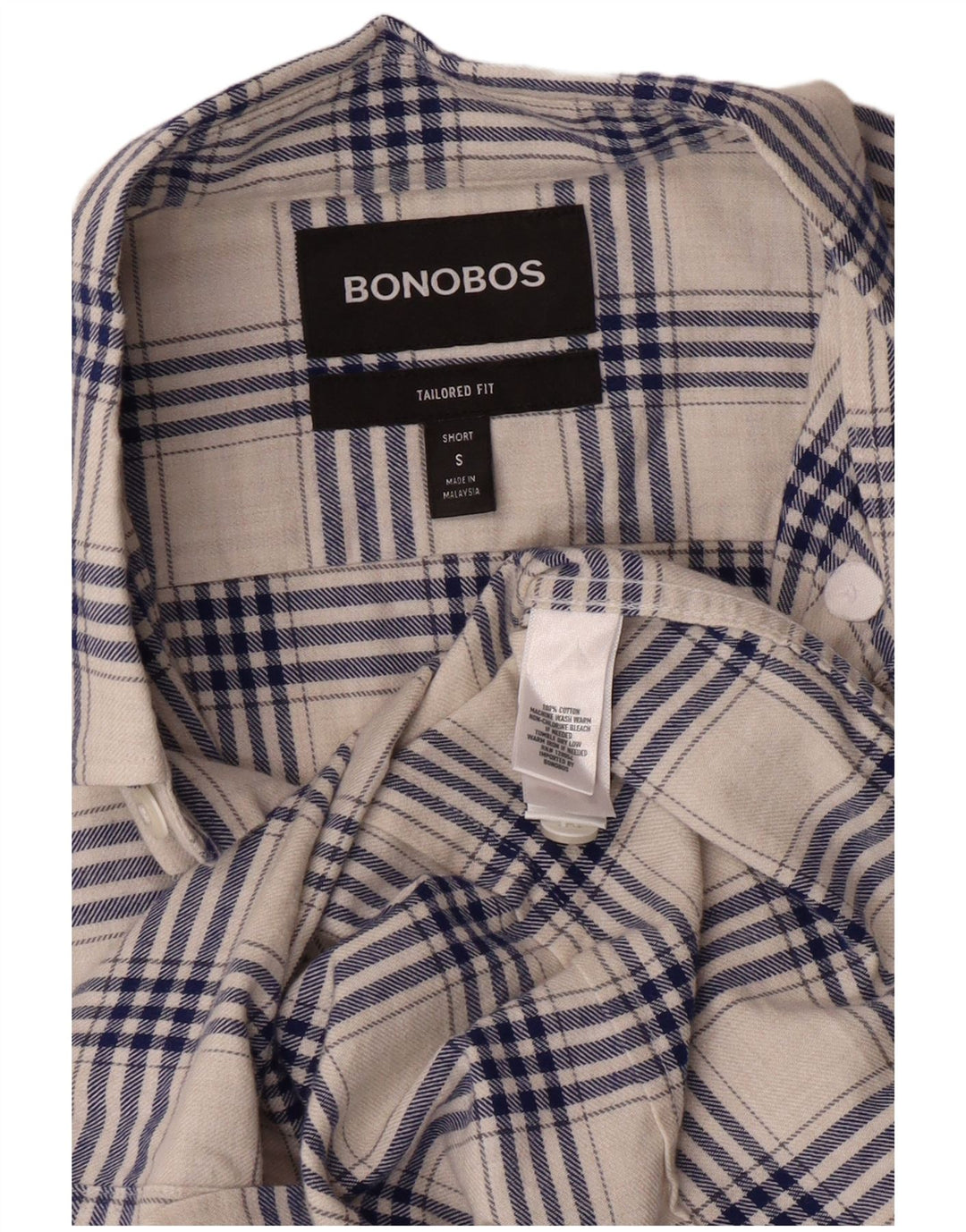 BONOBOS Chemise en flanelle pour homme, coupe ajustée, en coton à petits carreaux blancs