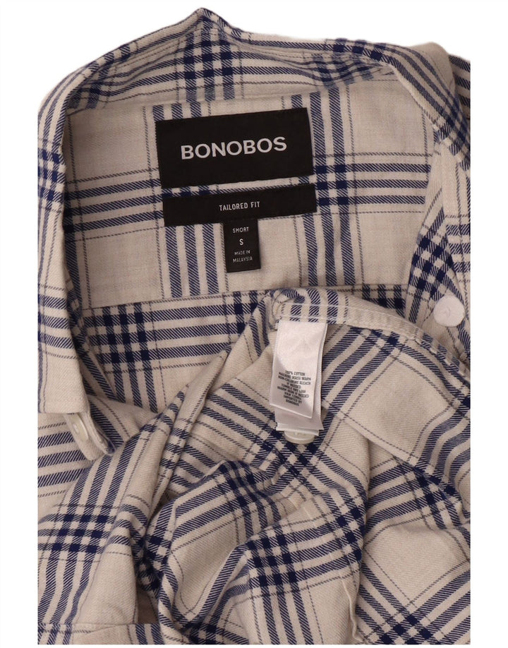 BONOBOS Chemise en flanelle pour homme, coupe ajustée, en coton à petits carreaux blancs