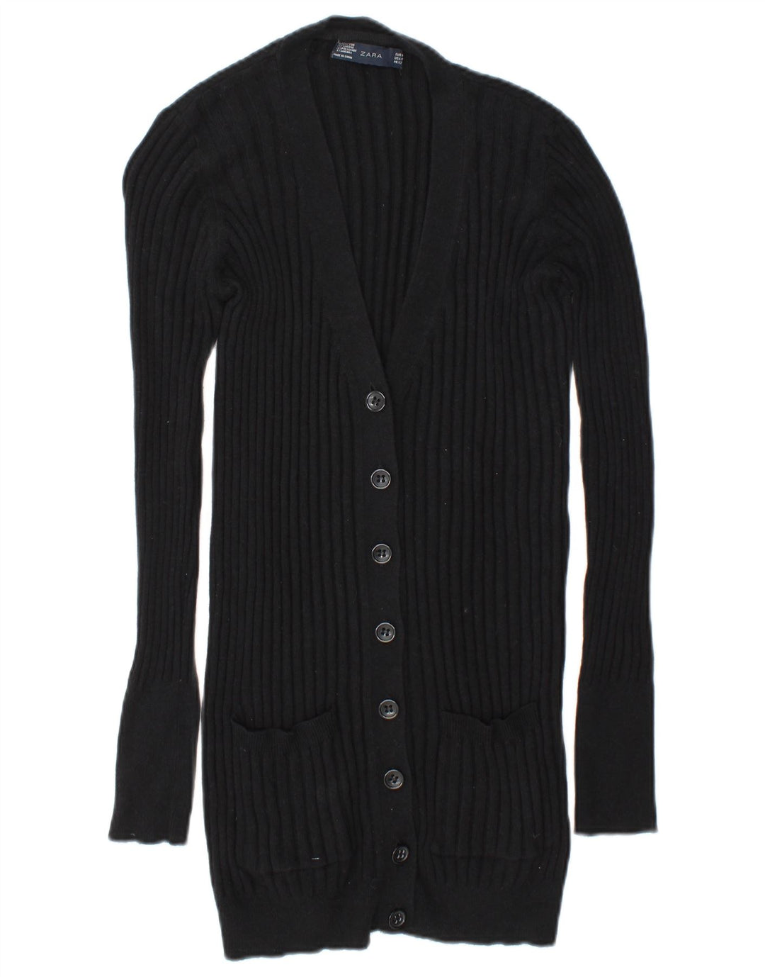 Zara Femme Cardigan Pull UK 14 Moyen Noir Coton