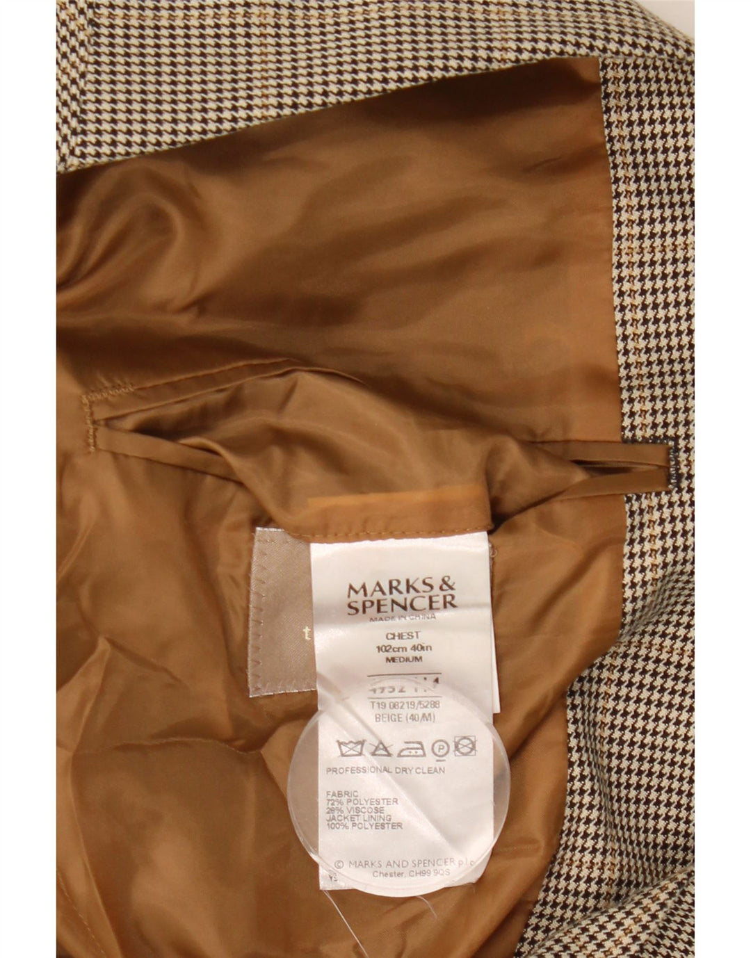 Marks & Spencer Veste blazer à 2 boutons pour homme UK 40 pied-de-poule marron moyen
