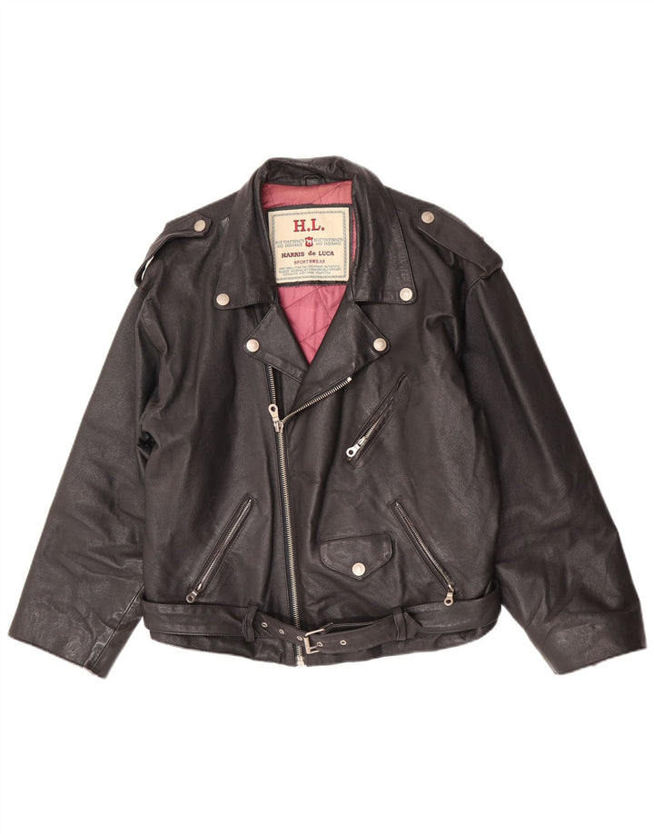 HARRIS de LUCA Veste de motard en cuir pour homme UK 38 Cuir noir moyen