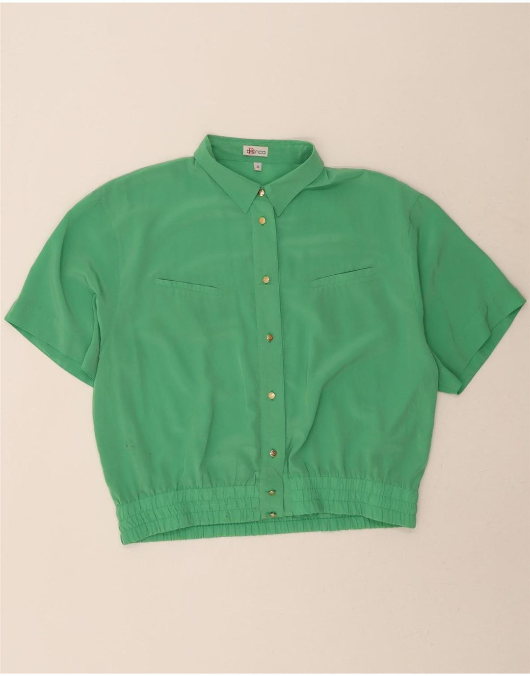 BIANCA Womens Short Sleeve Shirt Blouse EU 46 XL Green Polyester Vintage Bianca and Second-Hand Bianca from Messina Hembry 