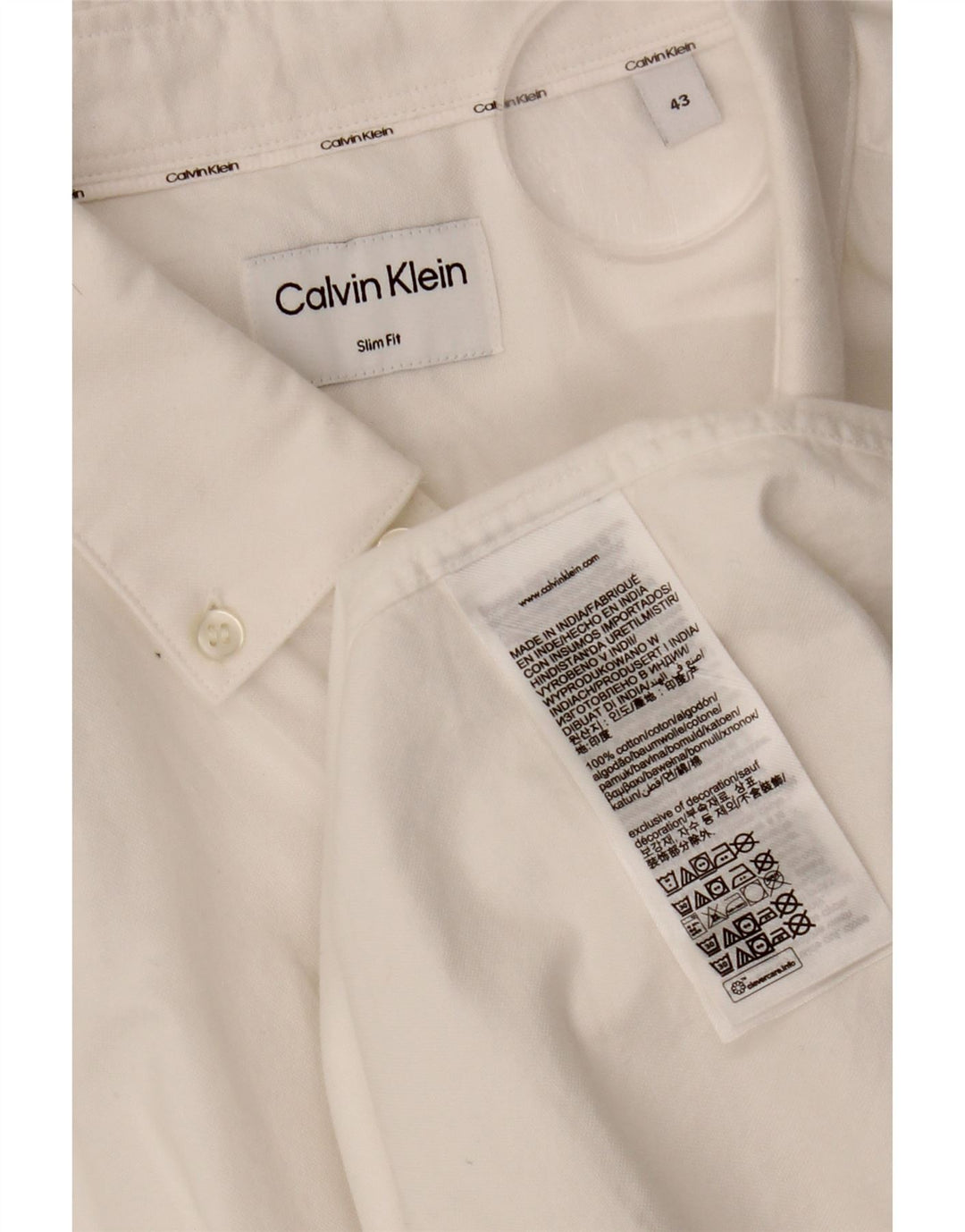 CALVIN KLEIN Chemise Slim Fit Homme Taille 43 Grand Coton Blanc